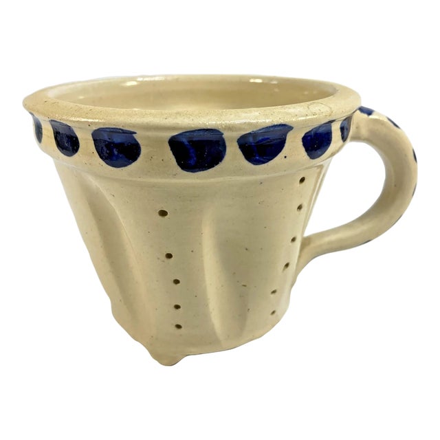 Antique French Cheese Mold Strainer Faisselle Footed Stonewear Sieve Holes 4.5in For Sale