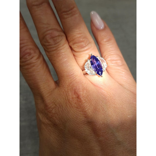 4.21 Ct Gubelin/Gia Certified Nh Color Change Sapphire & Diamond Ring Size 6.5 For Sale - Image 4 of 12