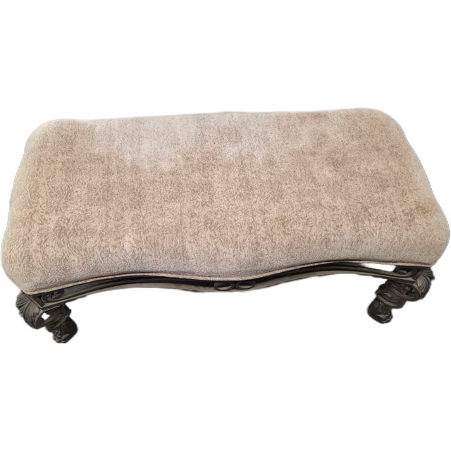 1980s Vintage Baroque Wrought Iron Upholstered Bench With Paw Feet For Sale - Image 4 of 4