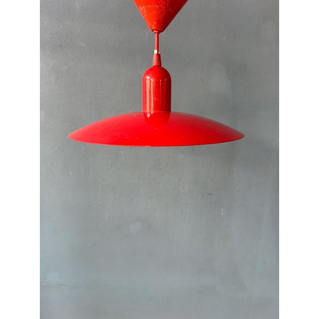 Small Vintage Space Age Red Metal Pendant Lamp For Sale - Image 9 of 13