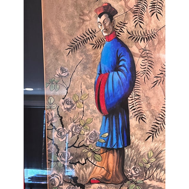 Vintage Mid Century Chinoiserie Pair Framed Prints D. Voaguest Red Faux Bamboo 24" For Sale In San Francisco - Image 6 of 12