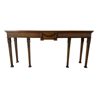 Long- Vintage Neoclassical Style Carved Mahogany Console Table For Sale