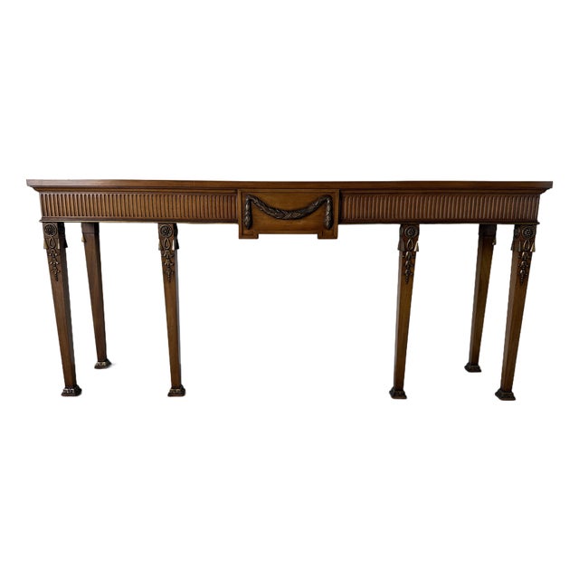 Long- Vintage Neoclassical Style Carved Mahogany Console Table For Sale