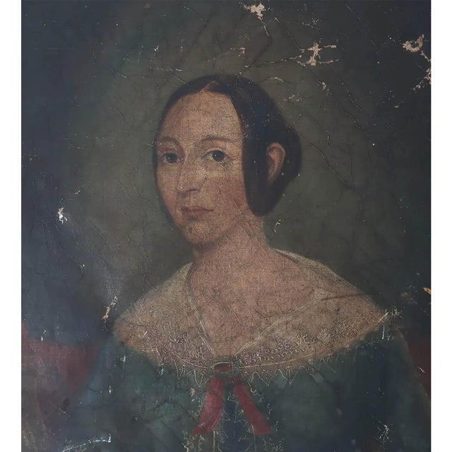 Primitive Portrait of a Girl, 1820, Oil on Canvas, in Worn conditions. Designed before 1890