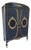 Custom French Louis XV Style Midnight Blue Armoire With Antique Brass & Velvet Medallions For Sale