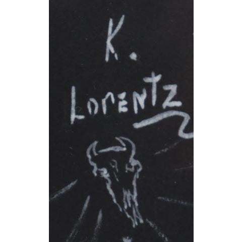 Tribal 1970s Original Signed "Two Faces in Blue" Gouache on Paper by K. Lorentz For Sale - Image 3 of 8