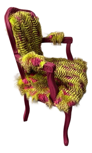 Late 20th Century Custom Hollywood Regency - Accent Chair Hot Pink/Lime Green Faux Fur