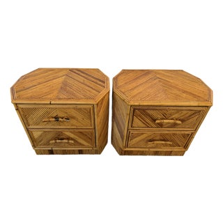 Gabriella Crespi Style Geometric Pair of Pencil Reed Nightstands From 70's For Sale