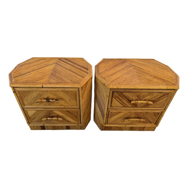 Gabriella Crespi Style Geometric Pair of Pencil Reed Nightstands From 70's For Sale