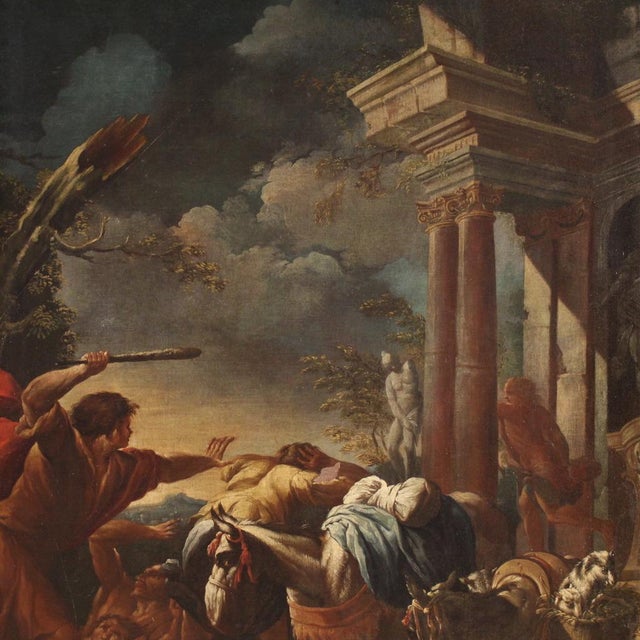 Italian Artist, Moses Drives Out the Shepherds and Defends the Daughters of Jethro, 1720, Oil on Canvas, Framed For Sale - Image 6 of 16