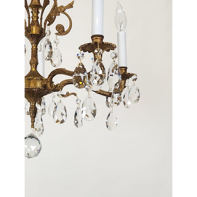 Metal Antique 5 Light Beautiful Bonny Bitty Brass Cut Lead Glass Crystal Chandelier For Sale - Image 7 of 12