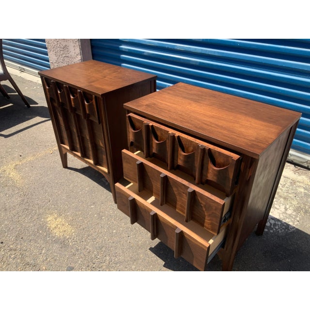 Brown Mid Century Solid Walnut Nightstands - Set of 2 For Sale - Image 8 of 11