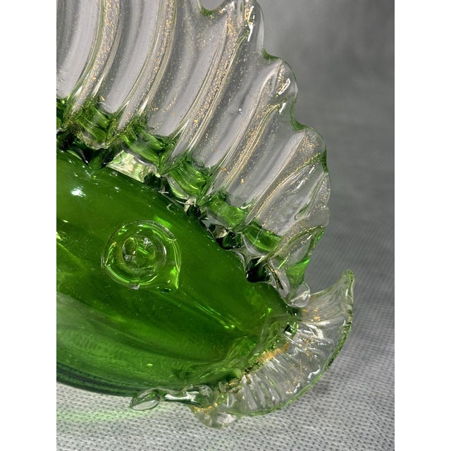 Gold Green Murano Glass Fish Sculpture with Gold, 1960s For Sale - Image 8 of 11