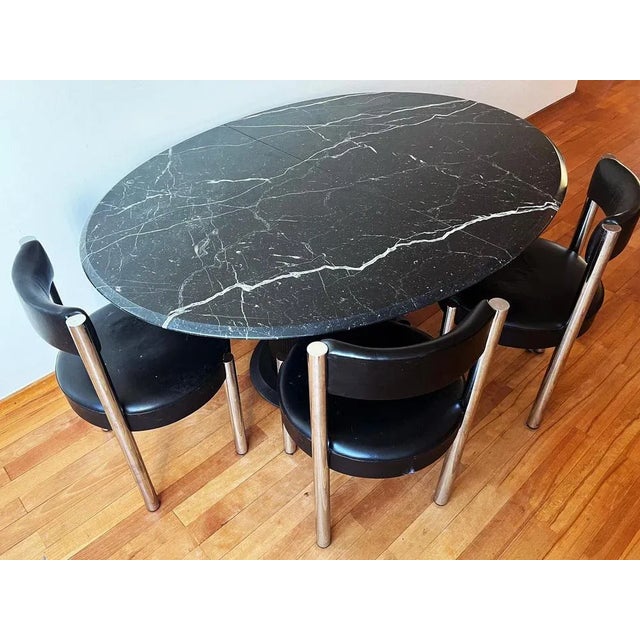 Vintage Marble and Ebonized Wood Oval Extendable Dining Table, 1980s For Sale - Image 11 of 12