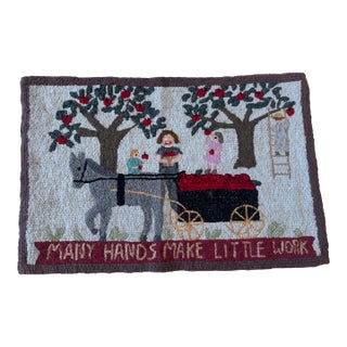 Antique Textile Pictorial Horse Cart Folk Art, Handmade, Rare C1910 Americana For Sale