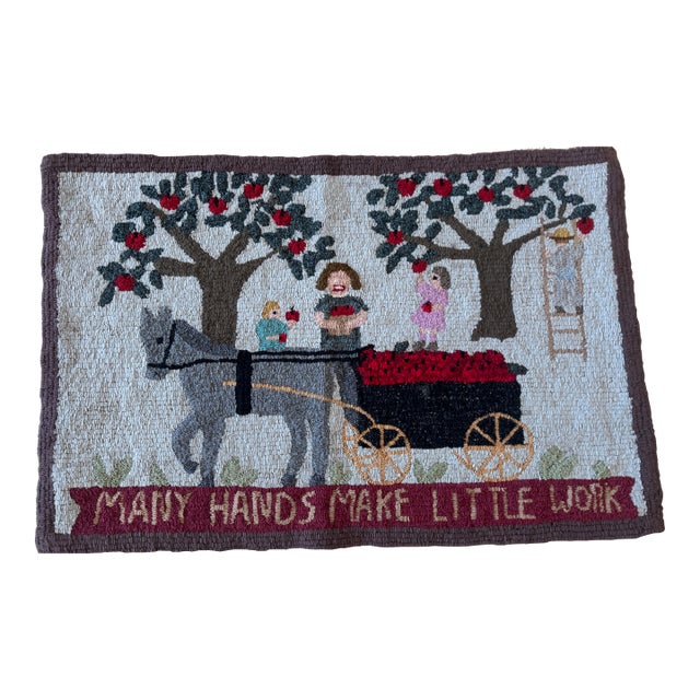 Antique Textile Pictorial Horse Cart Folk Art, Handmade, Rare C1910 Americana For Sale