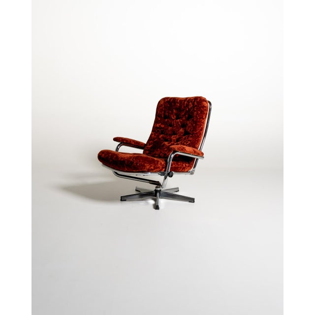 Swedish Swivel Armchair in Velvet and Steel, 1970s For Sale - Image 11 of 11