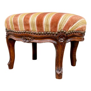Antique Small Velvet Footstool For Sale