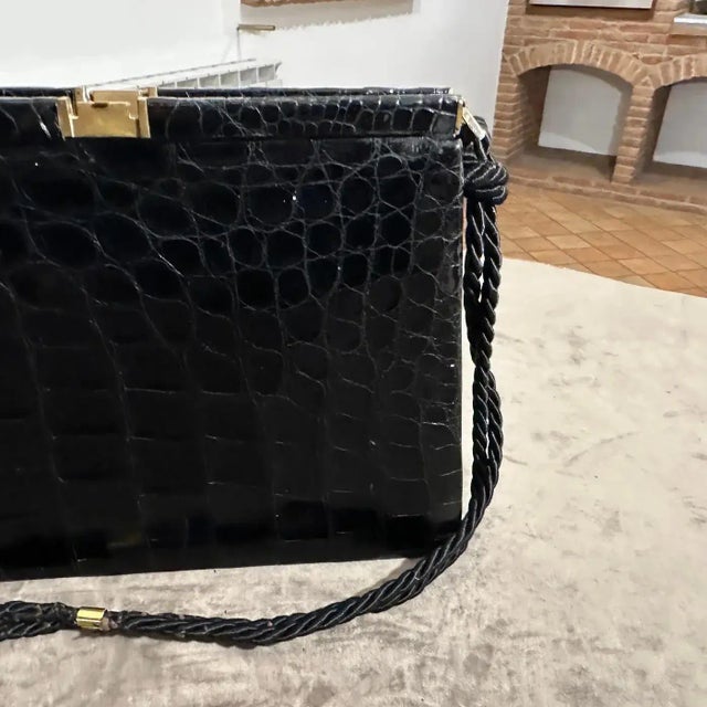 1970s High Quality Black Leather and Rope Italian Cross Body Bag For Sale - Image 13 of 13