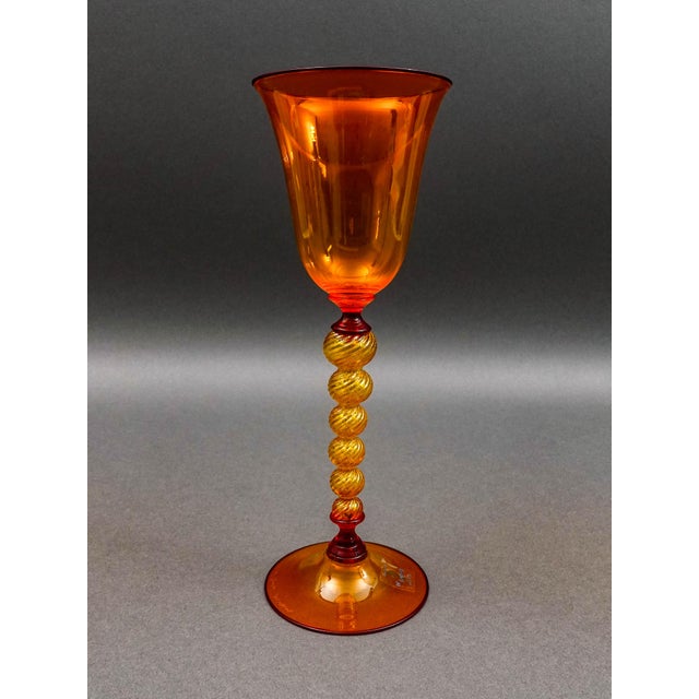 Mid-Century Modern Mid 20th Century DF Glassworks Murano Italy Davide Fuin Hand Blown Art Glass Goblet Chalice Flute For Sale - Image 3 of 10