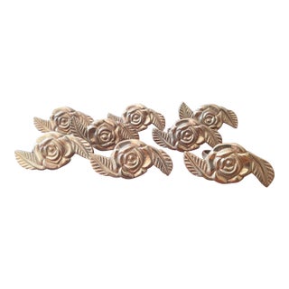 1980s Brass Rose Napkin Rings Set 8 For Sale
