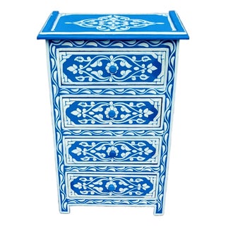 Hand‑Painted Moroccan Nightstand / Blue and White Zoua9 Woodwork For Sale