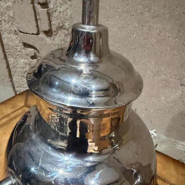 Decorative Pair Hammered Metal Table Lamps Polished Chrome Finish For Sale - Image 14 of 18
