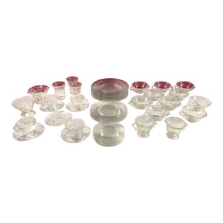 1930s Clear Hazel Atlas Florentine No. 2 Depression Glass Table Set - 43 Pcs For Sale