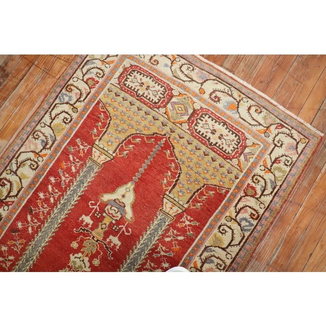 Zabihi Collection Red Vintage Turkish Prayer Rug - 3'3" x 6'1" For Sale - Image 4 of 18
