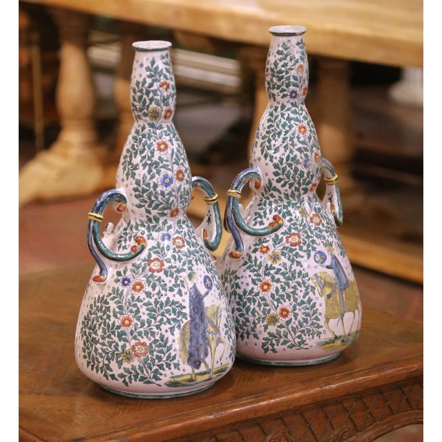 French Pair 19th C. French Nevers Faience Ewers Depicting Henri IV and Marie De Medici For Sale - Image 3 of 12