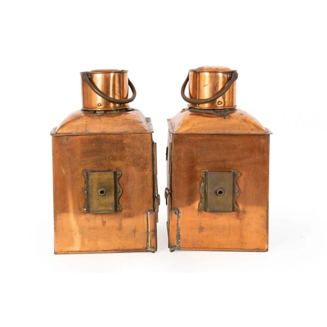 A fantastic pair of early ship's Starboard & Port lanterns executed in copper with the original fresnel lens to each, they...