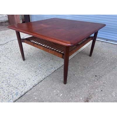 Mid 20th Century Mid 20th Century Gunnar Schwartz Teak Square Coffee Table with cane shelf For Sale - Image 5 of 9