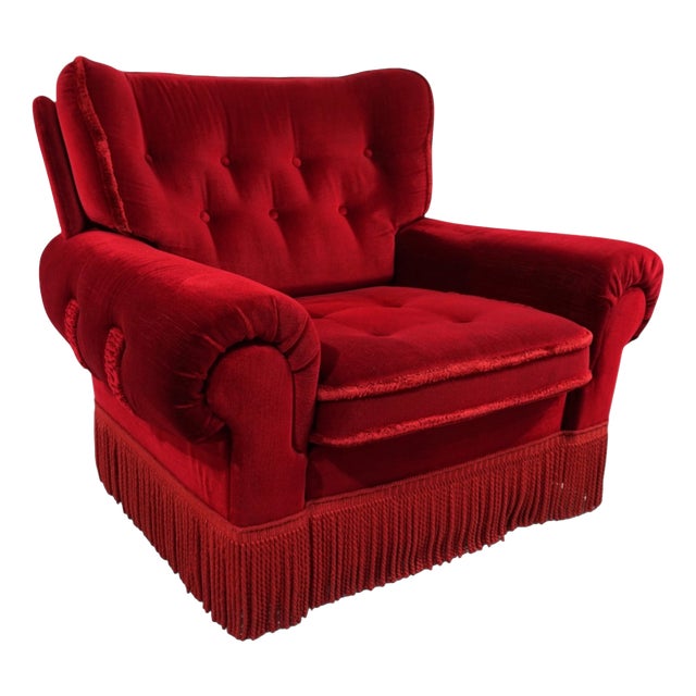 Art Deco Hollywood Regency Red Lounge Chair, 1940s For Sale