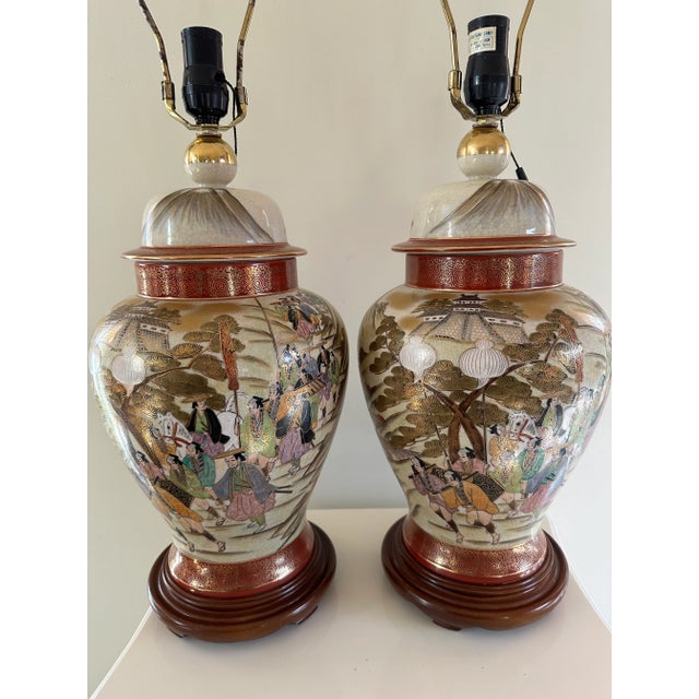 Japanese Set of Two Early 20th Century Fujita Kutani Porcelain Mt. Fuji Lamps For Sale - Image 3 of 12