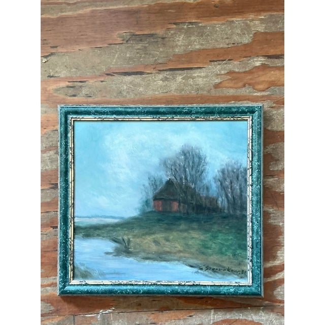 Rustic European Vintage Boho Original Landscape Oil on Canvas For Sale - Image 3 of 7