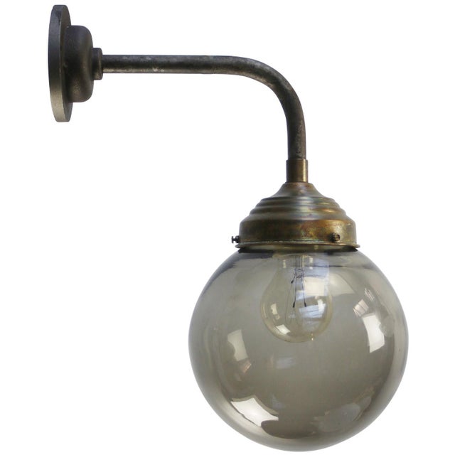 Gray Vintage Smoked Titanium Glass, Brass and Cast Iron Sconce For Sale - Image 8 of 8