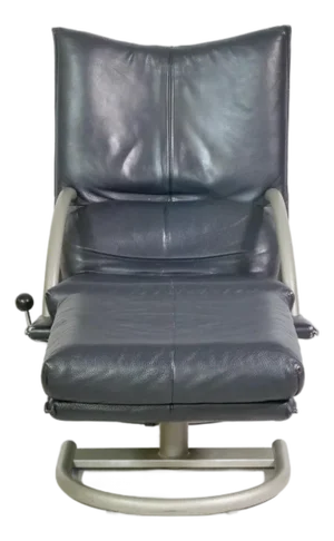 Set of Leather BMP 418 Swivel Chair and Ottoman from Rolf Benz, 1980s