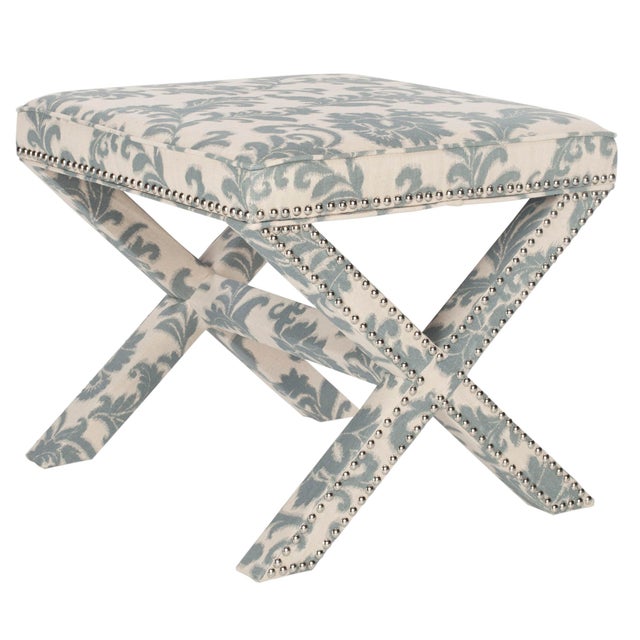 Modern Ottoman in Slate & Beige For Sale - Image 3 of 5