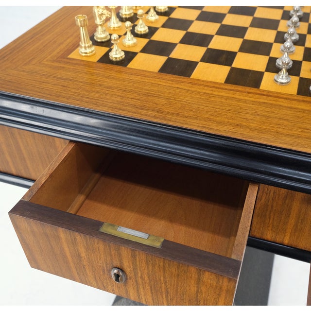 Mid-Century Modern Art Deco Single Pedestal Square Game Table Pull Out Trays Chess Board Set For Sale - Image 3 of 12