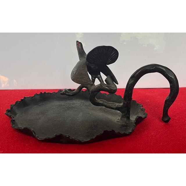 Metal Antique Early 20th Century American Arts & Crafts Bronzed Iron Turkey Bird Card Tray For Sale - Image 7 of 15