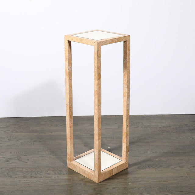 Off-white Mid-Century Tessellated Muted Rose & Off White Stone Pedestal by Maitland Smith For Sale - Image 8 of 18