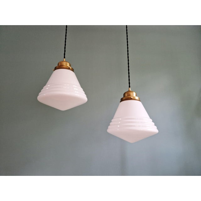 Art Deco Pendant Light in Conical White Opaline Glass from Philips, 1930 For Sale - Image 9 of 13