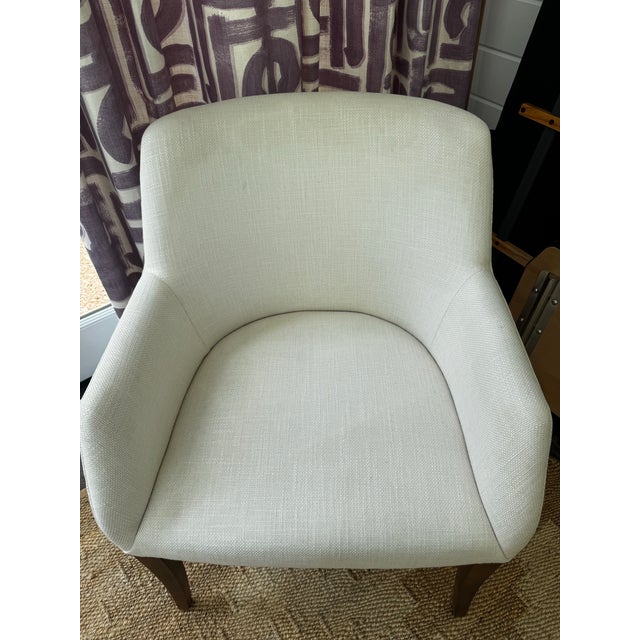 Pair of Bright Chair Maria Arm Chairs in Jane Churchill Darwin Cream With Natural Walnut Legs For Sale - Image 13 of 15