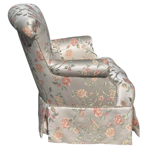 1990s Scalamandre Silk Floral Upholstered Swivel Slipper Chair - Joanne Carson Estate - 1 of 2 For Sale - Image 5 of 8