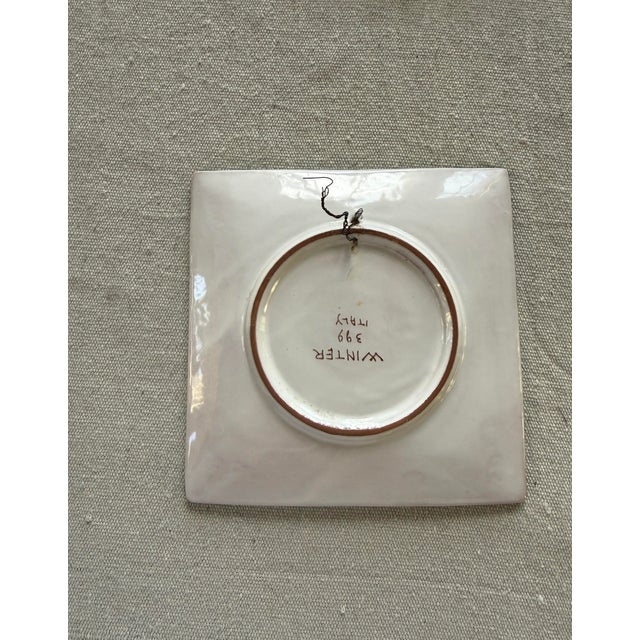 Green Vintage Italian Hand Painted Winter Wall Plate Cabin Snow Scene 6.25 Inch For Sale - Image 8 of 8