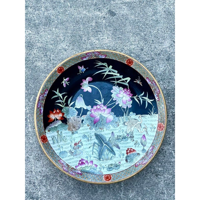 Vintage Monumental Asian Floral Bowl For Sale - Image 9 of 12