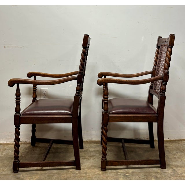 Brown English Oak Chairs With Caning and Barley Twist Detail - A Pair For Sale - Image 8 of 10