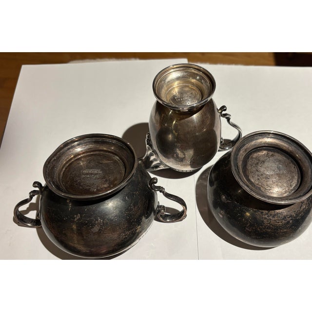 Late 20th Century English Sterling Silver Creamer, Sugar and Slop Bowl Set-Hallmarked Monogram Esc - Set o f 3 For Sale - Image 4 of 9