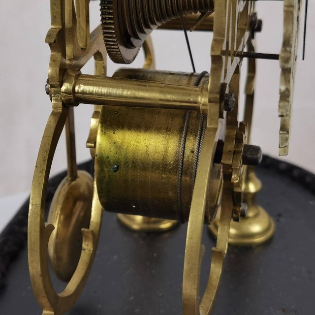 Gold Antique English Skeleton Clock with Glass Dome, 1865 For Sale - Image 8 of 18