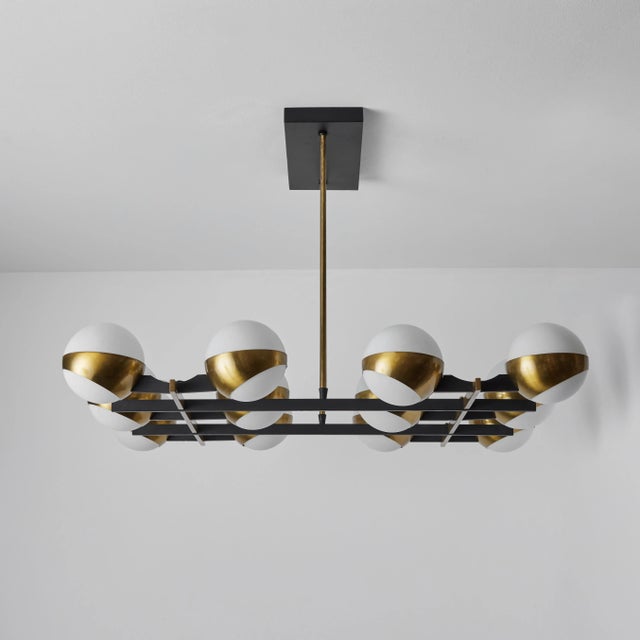 Monumental 1950s 12-Globe Glass & Metal Chandelier for Stilnovo For Sale In Los Angeles - Image 6 of 12